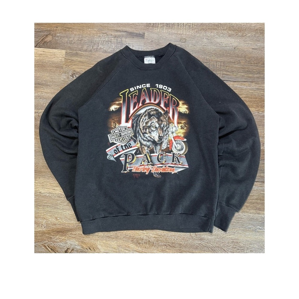 Vintage 1990 Harley Davidson 3D Emblem Leader of the pack Crewneck‎